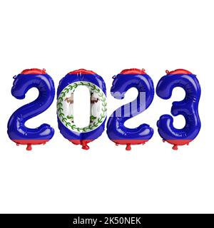3d illustration of 2023 year balloons with Belize flag isolated on white background Stock Photo