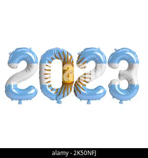 3d illustration of 2023 year balloons with Argentina flag isolated on white background Stock Photo