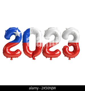 3d illustration of 2023 year balloons with Chile flag isolated on white background Stock Photo