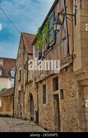 Street scene with medieval houses in the old French town of Avallon, department of Yonne Stock Photo