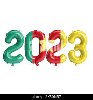 3d illustration of 2023 year balloons with Cameroon flag isolated on white background Stock Photo
