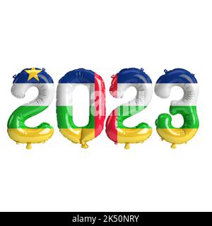 3d illustration of 2023 year balloons with Central African Republic flag isolated on white background Stock Photo