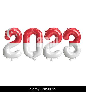 3d illustration of 2023 year balloons with Singapore flag isolated on white background Stock Photo