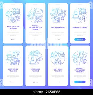 Successful training program blue gradient onboarding mobile app screen set Stock Vector