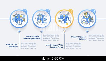 Usability testing advantages circle infographic template Stock Vector