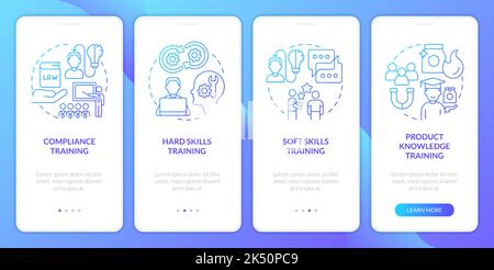Employee training programs types blue gradient onboarding mobile app screen Stock Vector