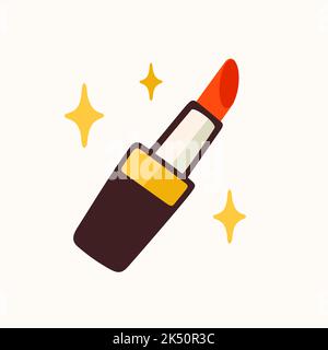 Lipstik sticker for a social media, making a blog or vlog vector flat illustration. Set of cartoon icons for making internet content Stock Vector