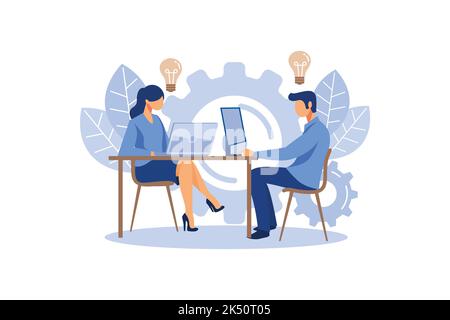 Internet assistant at work. promotion in the network. manager for remote work, team work on the project, brainstorming flat vector design illustration Stock Vector