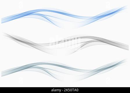 Set of colored smoky waves. Abstract wavy backgrounds. Transparent wave backgrounds for design, brochure template Stock Vector