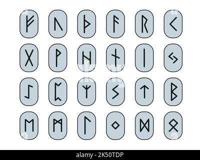 Set of Runes. Complete collection of Rune alphabet, futhark. Writing ancient Germans. Vector Mystical symbols.  Esoteric, occult, magic illustration f Stock Vector