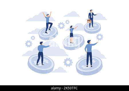 united business team is flying astride money on the way to the goal and success flat vector Stock Vector
