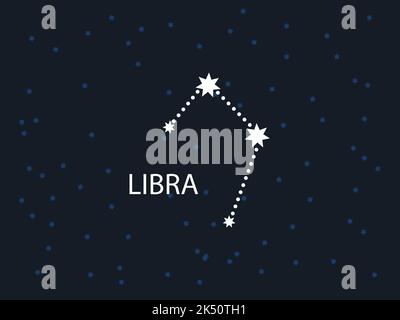 Libra Horoscope Symbol. Zodiac Constellation with Stars. Night Sky map. Vector illustration of Astrological signs  for calendar, horoscope isolated on Stock Vector
