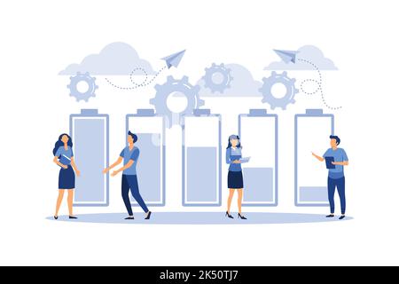discharged power sources, various charging state of the battery load flat vector illustration Stock Vector