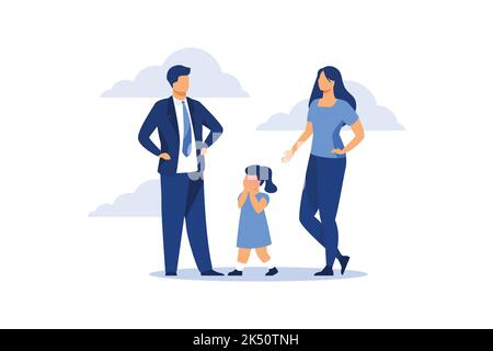 family quarrel. Evil parents scold the child, Improper parenting, psychology, family conflicts flat vector illustration Stock Vector