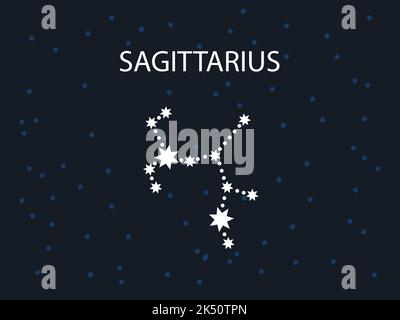 Sagittarius Horoscope Symbol. Zodiac Constellation with Stars. Night Sky map. Vector illustration of Astrological signs  for calendar, horoscope isola Stock Vector