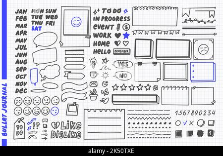 Bullet journal doodle set. Hand drawn elements, stickers, planner labels.  Sketch scribble style. Vector illustration for diary, planner, notebook  26118339 Vector Art at Vecteezy