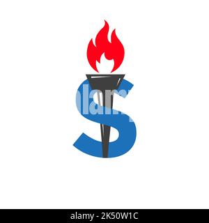 Initial Letter S Fire Torch  Concept With Fire and Torch Icon Vector Symbol Stock Vector