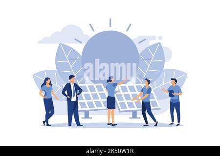 alternative renewable energy. solar energy, technological solar panels. schedule design environmental resource extraction flat vector illustration Stock Vector