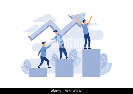 vector business illustration a group of people characters are thinking over an idea. prepare a business project start up. rise of the career to succes Stock Vector