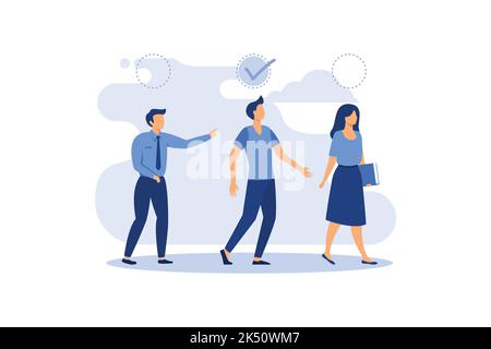 employees with a plan in the form of a check mark above their head, Successful completion of business tasks flat vector illustration Stock Vector