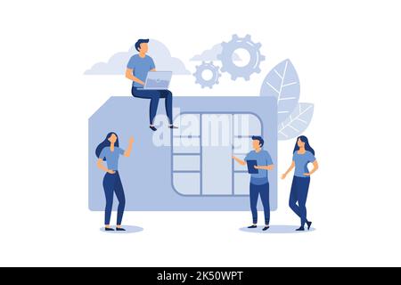 mobile sim card, microcircuit, mobile phone communication scheme flat vector illustration Stock Vector