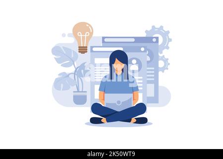 designer freelancer conducts site analytics. and makes a creative design project by developing a concept. design web graphics design flat person sear Stock Vector