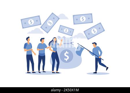 character catches money with a net, the expression is money for the wind flat vector illustration Stock Vector