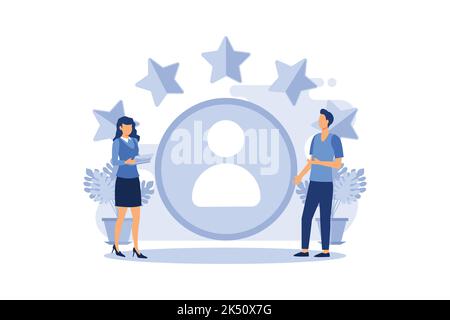 a vote, measurement of customer satisfaction and star rating, satisfactory rating, hand shows a class sign flat vector Stock Vector