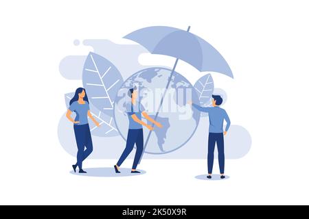 people protect the planet, covering it with an umbrella flat modern design illustration Stock Vector