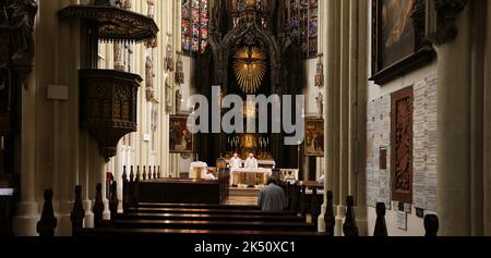 Gotik, Wien, Wien Kirche, Kirche, die Kirche Maria am Gestade  in der Innenstadt von Wien ist eine der schönsten gotischen Kirchen Wiens Stock Photo