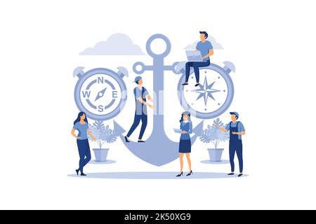 leadership qualities in the creative team, direction on the successful path, team work on the start up, confident approach to work flat vector illustr Stock Vector