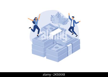 Happy successful businessman with lots of money flat vector ...