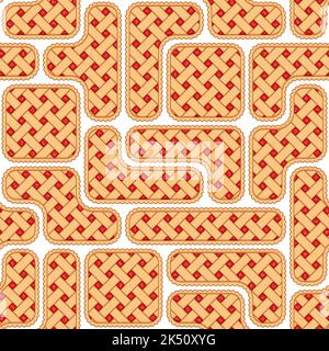 Seamless pattern with puzzles of red berry pie. Colored vector background on white. Stock Vector
