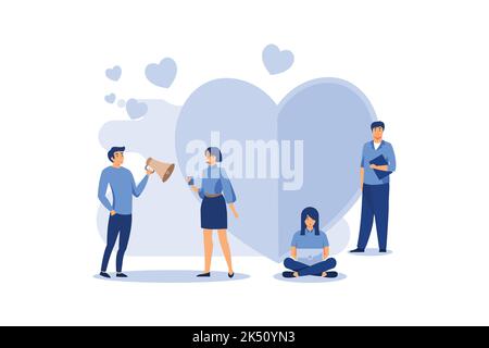 preparation for Valentine's Day, teamwork, big heart, love holiday symbol flat vector illustration Stock Vector