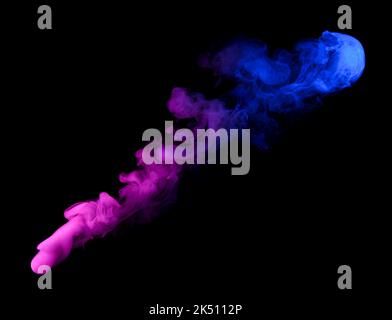 Swirling neon colored smoke puff cloud isolated on black background Stock Photo