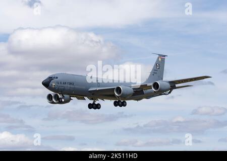 United States Air Force Boeing KC-135 Stratotanker Aircraft arrives at RAF Fairford in Gloucestershire England to participate in the RIAT Stock Photo