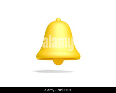 Yellow notification bell isolated on white background. 3d illustration Stock Photo