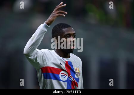 Milano, Italy. 04th Oct, 2022. Ousmane Dembele of Fc Barcelona gestures during the Uefa Champions League Group C match between Fc Internazionale and Fc Barcelona at Stadio Giuseppe Meazza on October 4, 2022 in Milano Italy . Credit: Marco Canoniero/Alamy Live News Stock Photo