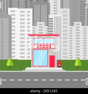 Post Office Icon and Mail Box on Modern Building Background. Stock Vector