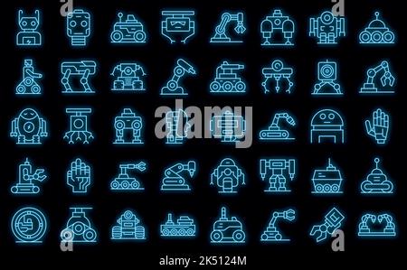 Robotics icons set outline vector. Smart tech. Future robot vector neon Stock Vector