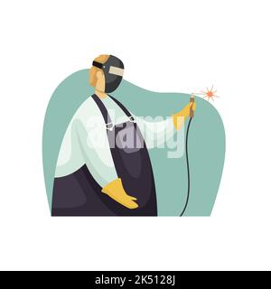 Vector illustration of a welder in a mask and apron. Profession. Flat style Stock Vector