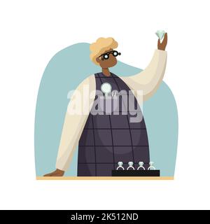Vector illustration of a jeweler with a diamond in his hand with professional tools. Profession. Flat style Stock Vector