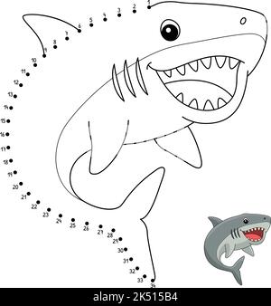 Dot to Dot Megalodon Animal Isolated Coloring Page Stock Vector