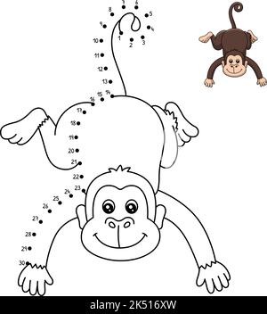 Dot to Dot Monkey Isolated Coloring Page for Kids Stock Vector