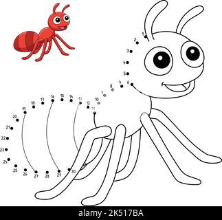Dot to Dot Ant Isolated Coloring Page for Kids Stock Vector
