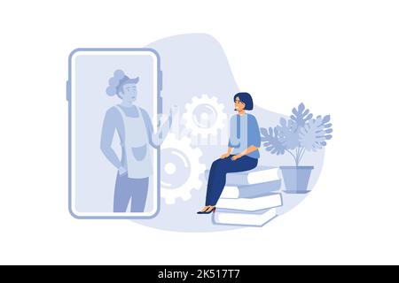 Online cooking course. Video recipes with chef on monitor. Food blogger teaches via internet. Culinary school concept. Video tutorial. Life stream wit Stock Vector