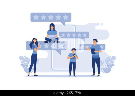 Customer reviews rating, Different people give a review rating and feedback, Support for business satisfaction flat vector illustration Stock Vector