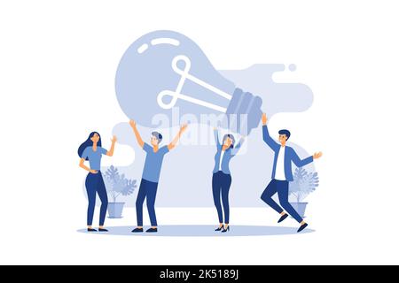 business meeting and brainstorming, business concept for teamwork, search for new solutions, small people look at the big light bulb in search of idea Stock Vector