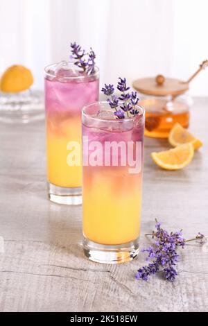 Limoncello liqueur cocktail with honey lavender syrup Stock Photo