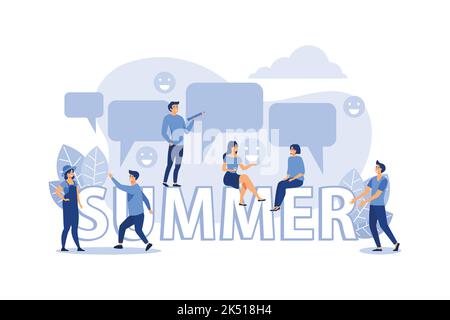 flat Vector illustration of communication through the Internet, social networks, chat, video, news, messages, website, search for friends, mobile web Stock Vector